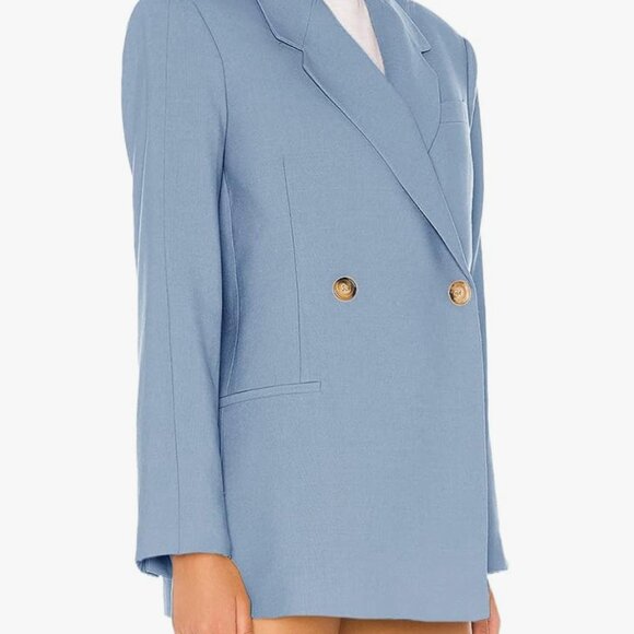 Women's Oversized Light Blue Double-Breasted Blazer - Picture 3 of 10
